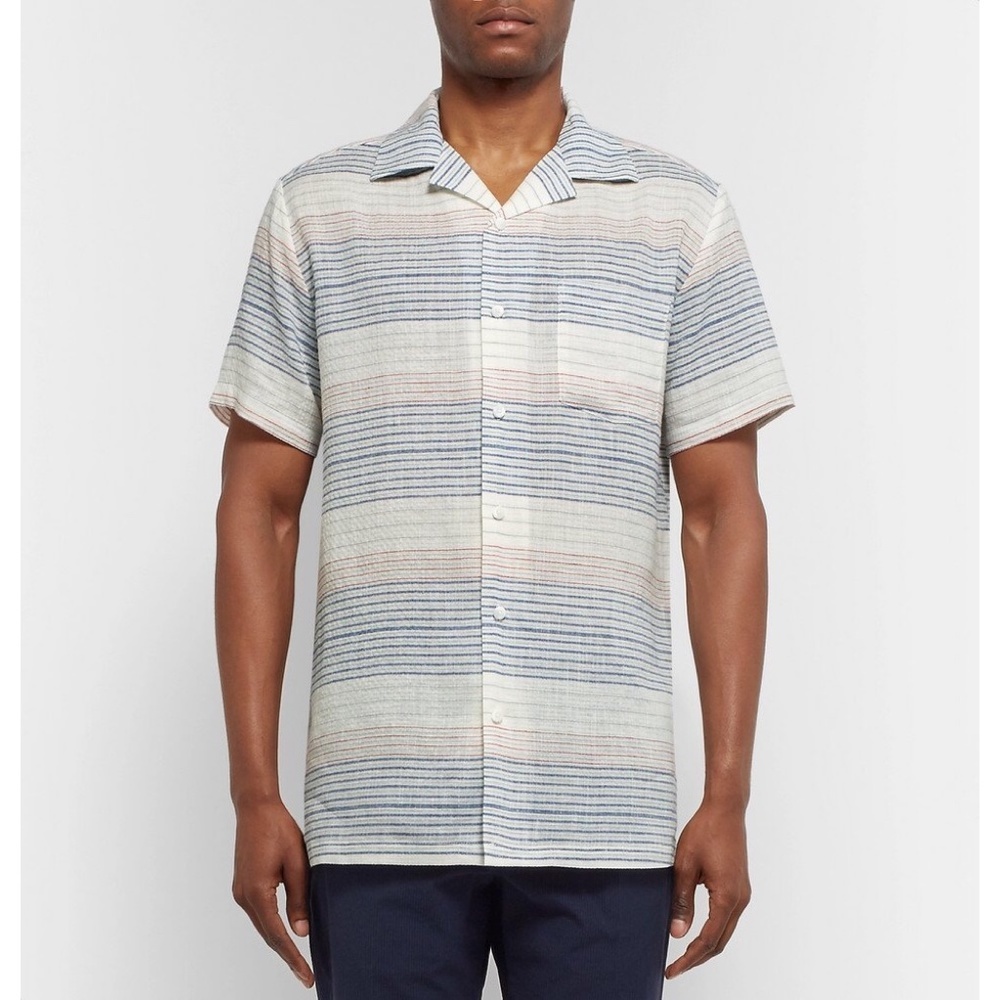 Onia Men Vacation Camp-Collar Striped Linen and Cotton-Blend Shirt, XXL